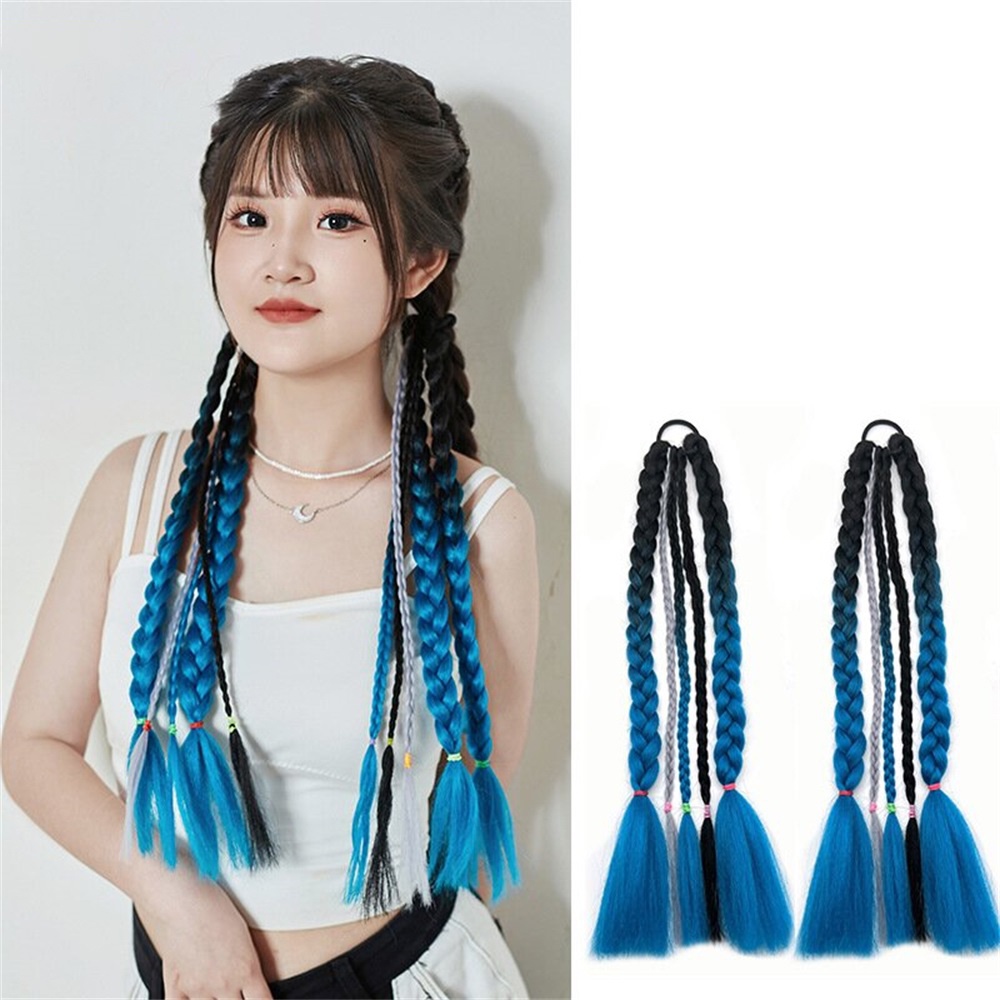 Bộ 2 Tép Tóc Giả Thắt Bím 45cm Màu Gradient Thời Trang Cho Nữ