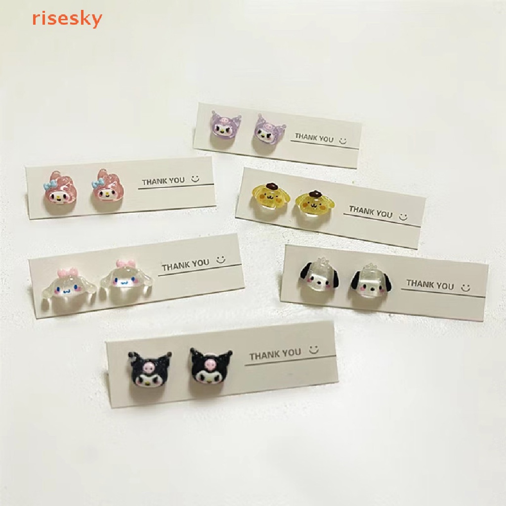 [risesky] Set Bông Tai Sanrio Bằng Nhựa Mềm Phong Cách Harajuku Dễ Thương Cho Nữ