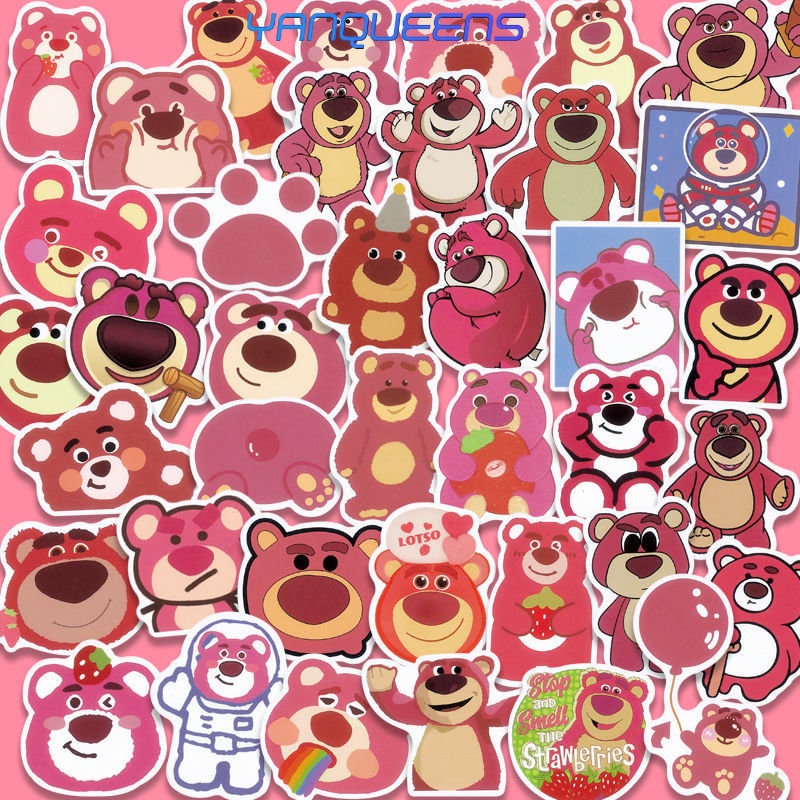 Bộ 50 Miếng Dán Trang Trí Chống Thấm Nước Họa Tiết Gấu Và Dâu Tây Dễ Thương