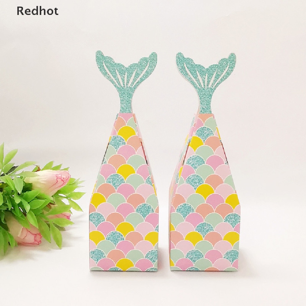 &lt; Redhot &gt; Set 10 Hộp Giấy Đựng Kẹo Quà Tặng Hình Đuôi Nàng Tiên Cá Bé Đang Bán Chạy