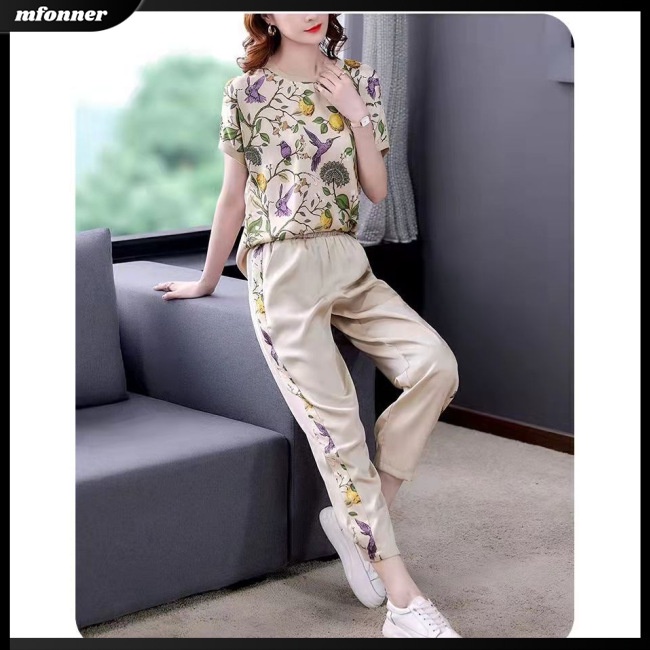 Set Đồ Mùa Hè 2 Món Gồm Áo Croptop Tay Cộc Dáng Rộng + Quần Dài Cho Nữ