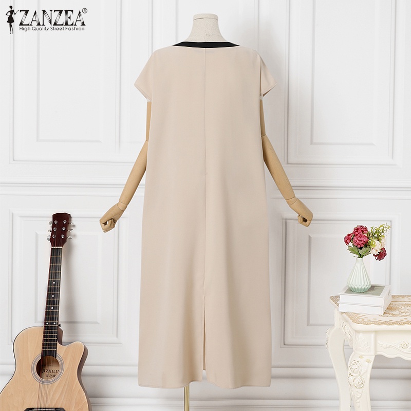 Zanzea Đầm Dài Dáng Rộng Tay Ngắn Cổ Thuyền Thời Trang Cho Nữ