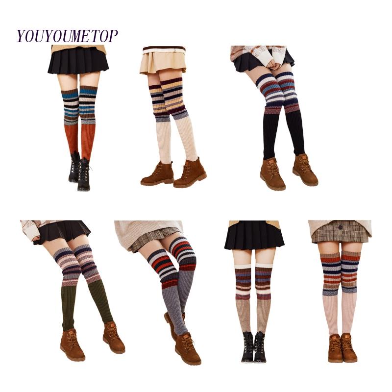 Youyo Vớ Ống Chân Giữ Ấm Mùa Đông Họa Tiết Kẻ Sọc Thời Trang Ấm Áp Cho Nữ