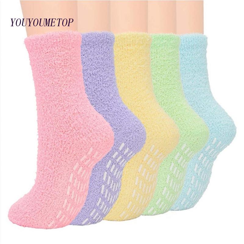 Youyo Vớ Lông Cừu Mềm Mịn Màu Kẹo Trơn Chống Trượt Ấm Áp Mùa Đông Cho Nữ