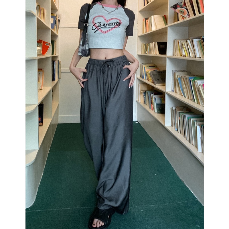 Quần Lụa Lưng Cao Ống Rộng Thiết Kế Mới Thời Trang Mùa Hè Theo Phong Cách Hàn Quốc Cho