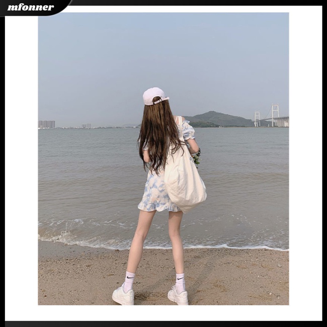 Đầm Cổ Thuyền Tay Phồng In Họa Tiết Hoa Nhuộm Màu Xinh Xắn Thời Trang Cho Nữ