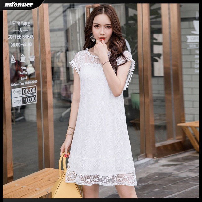 Đầm Tay Ngắn Phối Ren Lưới Thời Trang Mùa Hè Thanh Lịch Cho Nữ