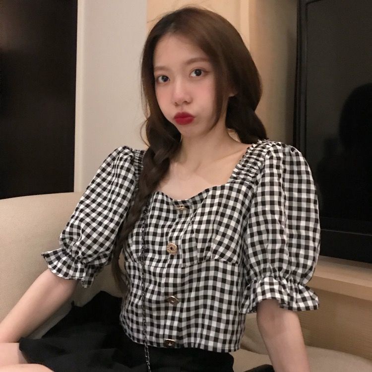 Áo Kiểu Tay Phồng Ngắn Dáng Ôm Thời Trang Hàn Quốc Xinh Xắn Cho Nữ