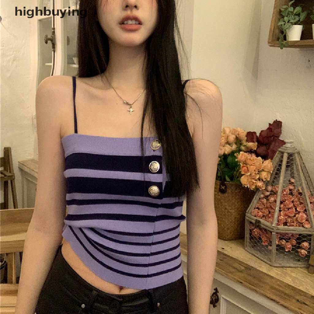 Áo Hai Dây Dệt Kim Họa Tiết Kẻ Sọc Thời Trang Mùa Hè Quyến Rũ Cho Nữ