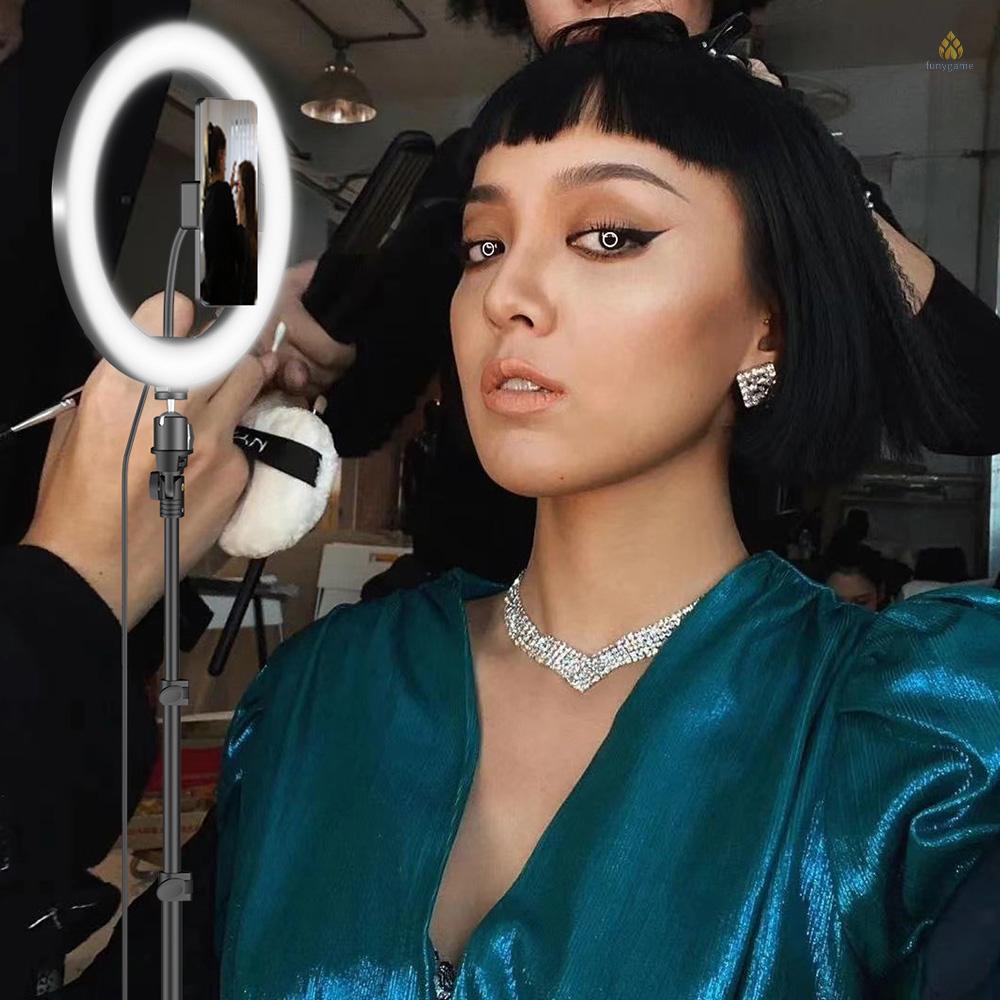 Vòng Đèn LED 10 Inch 3000K-6000K 10 Cấp Độ Điều Chỉnh Được 3 Màu Kèm Giá Đỡ Điện Thoại Đầu Bi Hỗ Trợ Live Stream Trang Điểm Chụp Ảnh Selfie