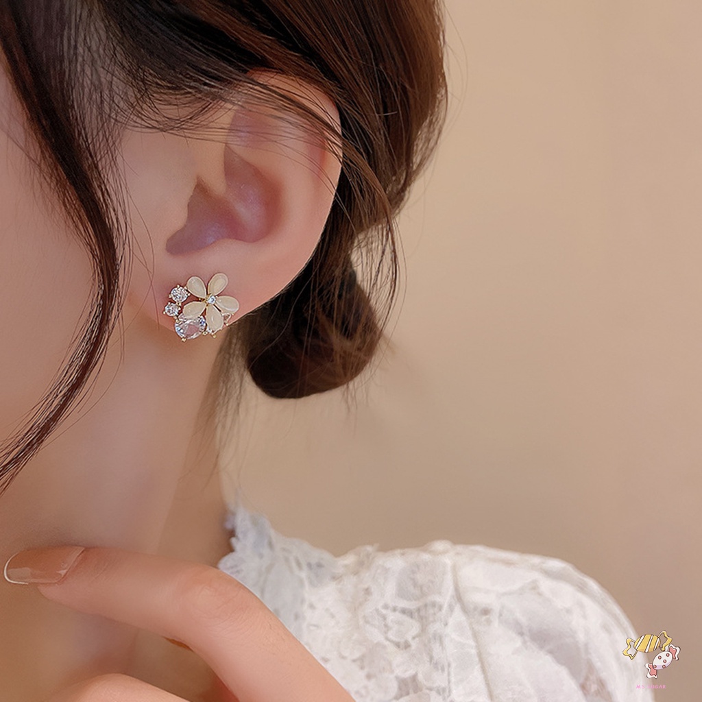 YADORNOS Khuyên Tai Hình Bông Hoa Đính Đá Pha Lê Phong Cách Hàn Quốc Dễ Phối Đồ