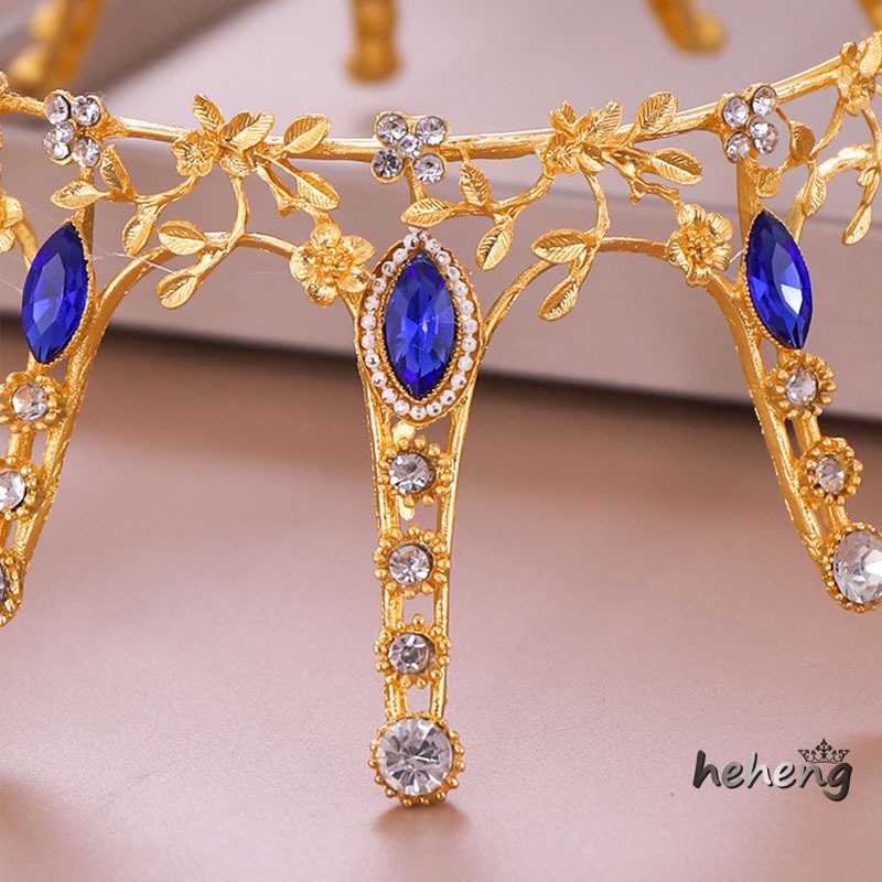 Vương Miện Đính Đá Pha Lê Xanh Dương Lớn Thời Trang
