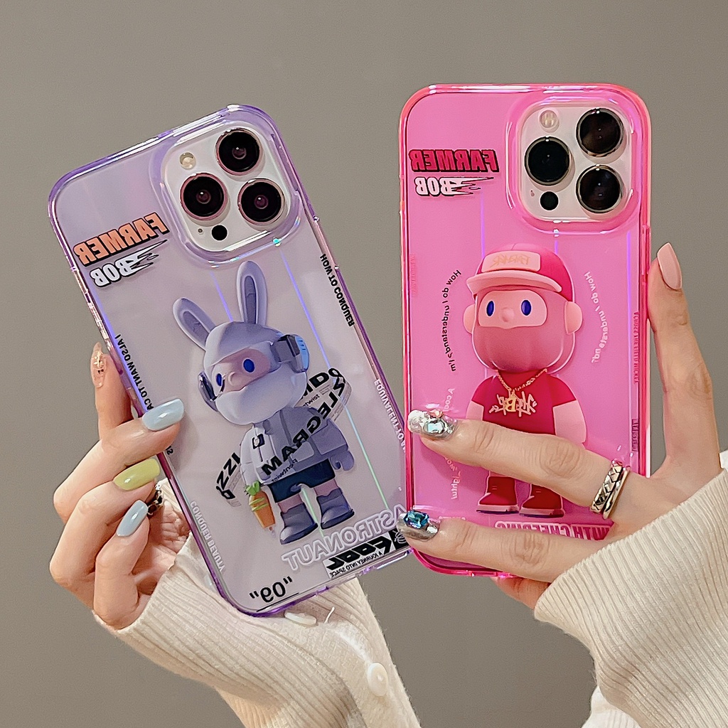 Ốp Điện Thoại tpu Dẻo Màu Laser Họa Tiết Hoạt Hình Chú Thỏ &amp; Chữ Ape Cho iPhone 11 12 13 14 PRO Max