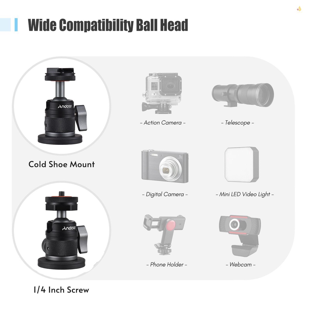 Vít Đầu Bi Andoer Mini Chuyển Đổi 1 / 4 Inch Sang 360 Độ Chuyên Dụng°Túi Thể Thao Bằng Hợp Kim Nhôm Có Thể Xoay Với Đế Nam Châm Nhỏ 200g Chịu Tải 200g