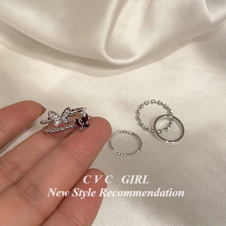 Hàng Mới Về Mới Set 4 Nhẫn Hình Bướm Có Thể Điều Chỉnh Kích Cỡ Dành Cho Nữ
