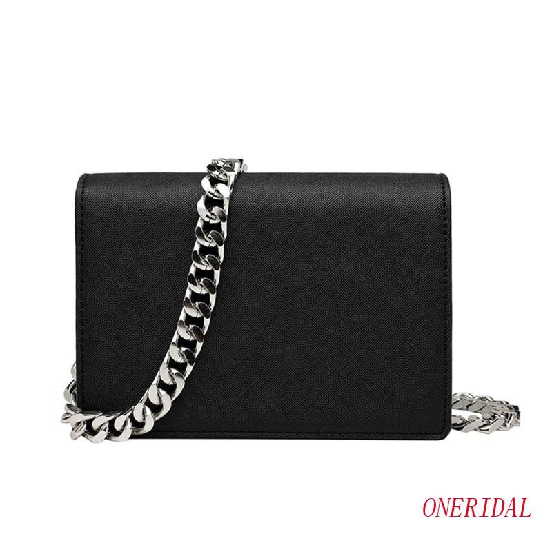 Túi Đeo Chéo Da PU Hình Vuông Nhỏ Nhắn Màu Đen Phong Cách Đường Phố Cá Tính Dành Cho Nữ