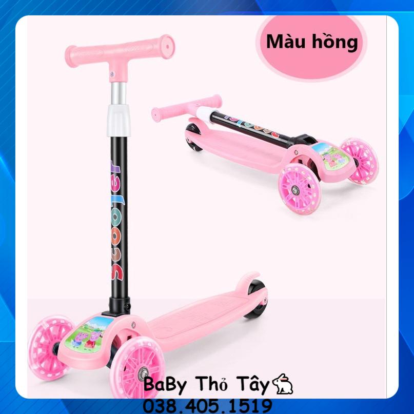 Xe Trượt Scooter cho bé xe scooter  NHỰA trẻ em 3 bánh gấp gọn có đèn phát sáng bền chắc