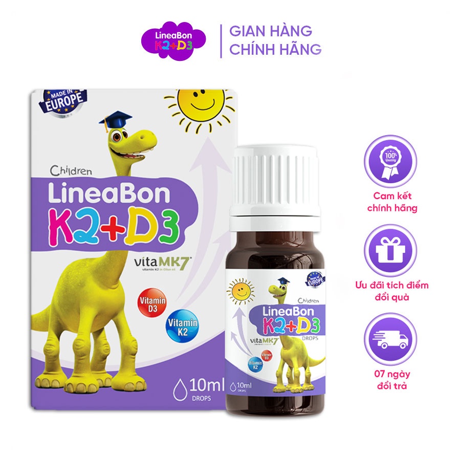 LineaBon vitamin D3 K2 10ml dạng nhỏ giọt - Vitamin hỗ trợ phát triển chiều cao cho bé, chống còi xương chính hãng