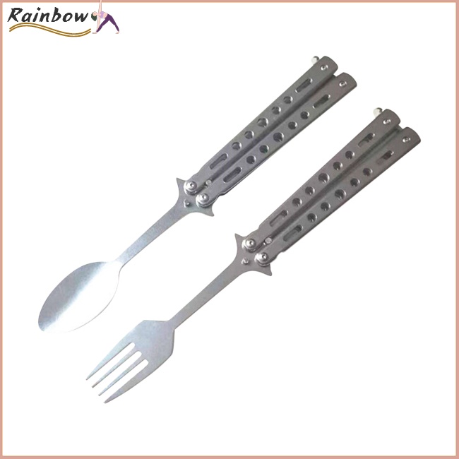 Bộ 2 Muỗng Nĩa Bằng Thép Không Gỉ Có Thể Gấp Gọn Tiện Dụng