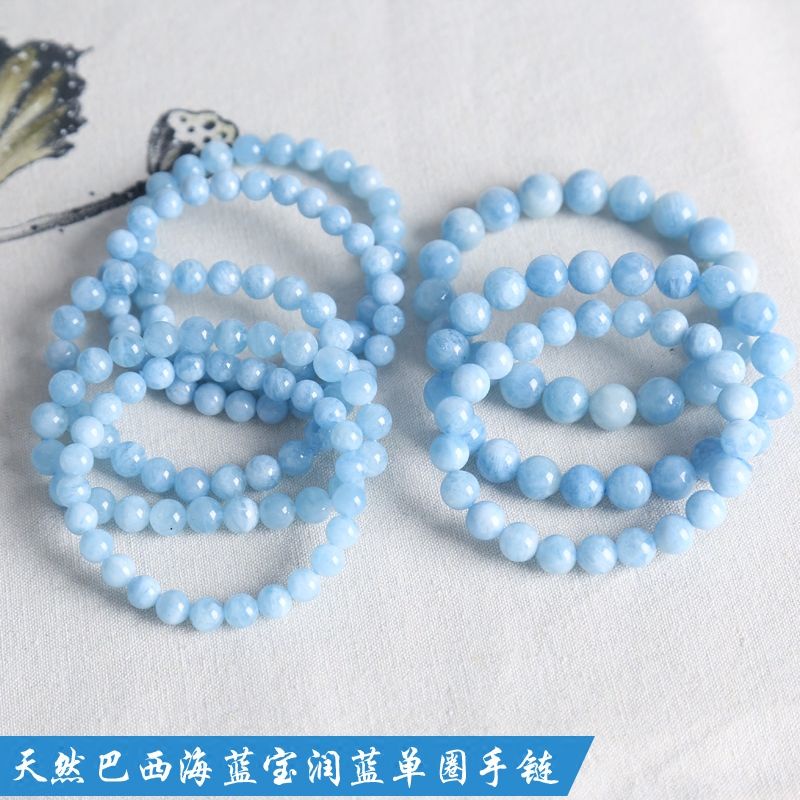 Vòng Đeo Tay Bằng Aquamarine Tự Nhiên Màu Xanh Dương Pha Lê Thời Trang Mùa Hè Cho Nữ