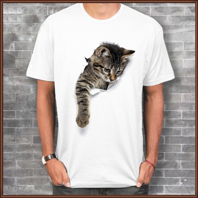 Áo Thun In Hình Chú Mèo 3D Dễ Thương Thời Trang Cho Nam