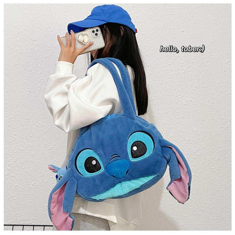 Túi Đeo Vai Hình Stitch Nhồi Bông Cỡ Lớn Dễ Thương Cho Bé Gái