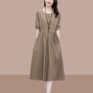 Đầm Dáng Chữ a Vải Lanh Cotton Mỏng Che Phủ Bụng Thời Trang Cho Nữ