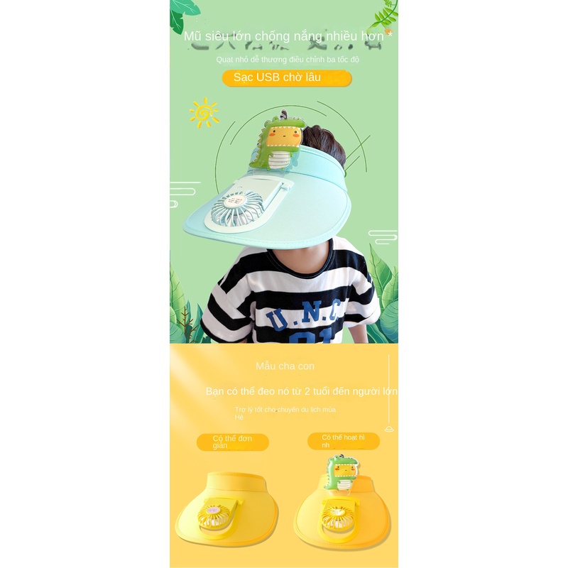 Mũ Chống Nắng Mùa Hè Vành Rộng Có Quạt Có Thể Sạc Lại Cho Bé Trai Và Bé Gái