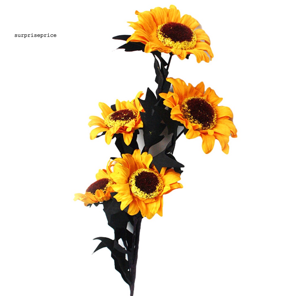 1 Nhánh 5 Hoa Hướng Dương Nhân Tạo Trang Trí Nội Thất