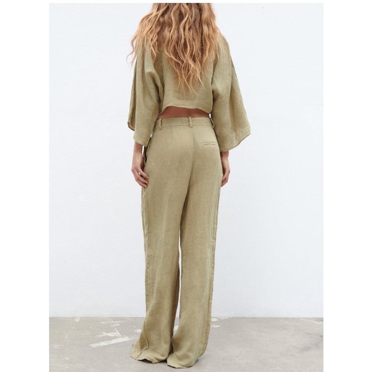 Set Áo Sơ Mi Cổ Chữ V Thắt Nút + Quần Dài Lưng Cao Ống Rộng Thời Trang Zara Mùa Hè 238372096 8372098