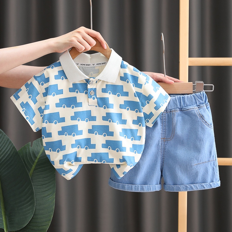 Set Đồ Mùa Hè 2 Món Gồm Áo Thun Polo Tay Cộc + Quần Dài Cotton Cho Bé Trai / Gái