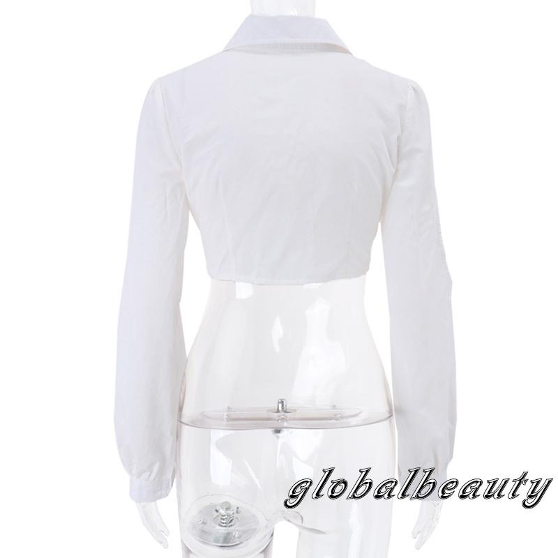 Áo Croptop Tay Dài Cổ Bẻ Màu Trơn Dáng Ôm Cài Khuy Thời Trang Mùa Xuân Dành Cho Bạn Nữ