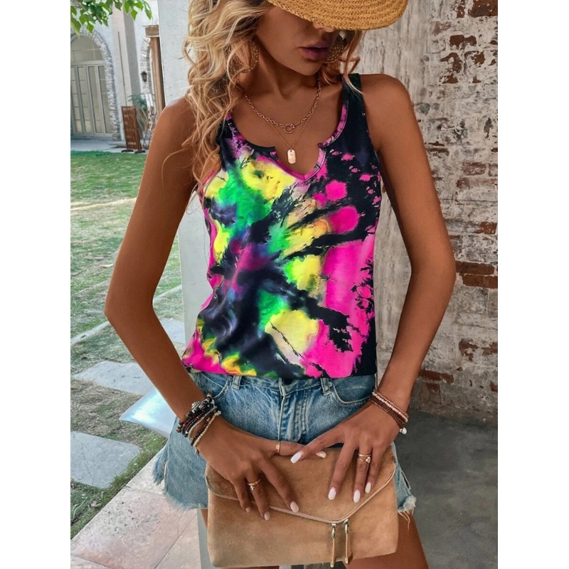 Xiangbao Áo Tank Top Cổ Chữ V Dáng Rộng Màu Nhuộm Thoải Mái Thời Trang Mùa Hè Cho Nữ