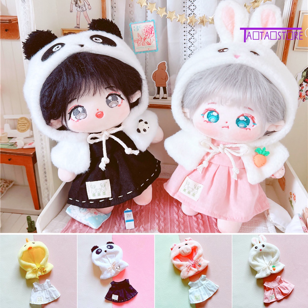 1 Bộ Trang Phục Cotton Gồm Áo + Nón + Khăn Choàng + Gấu / Thỏ 20cm Dễ Thương Cho Búp Bê