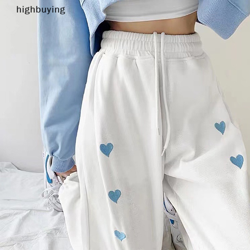 Quần Dài Ống Rộng Y2k In Họa Tiết Trái Tim Phong Cách Vintage