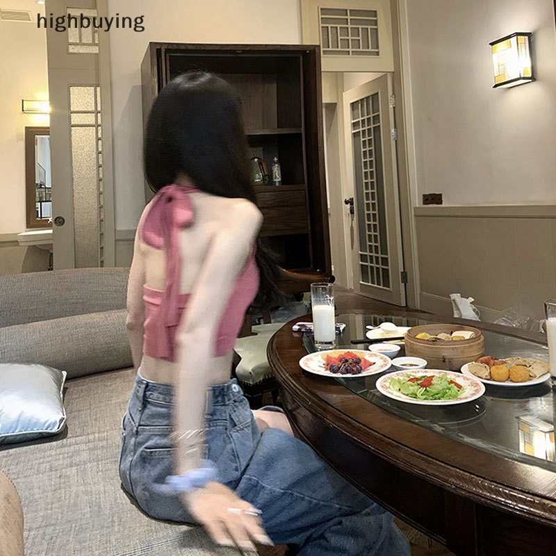 Áo Crop top Dệt Kim Y2k Không Tay Hở Lưng Phong Cách Vintage Gợi Cảm Cho Nữ