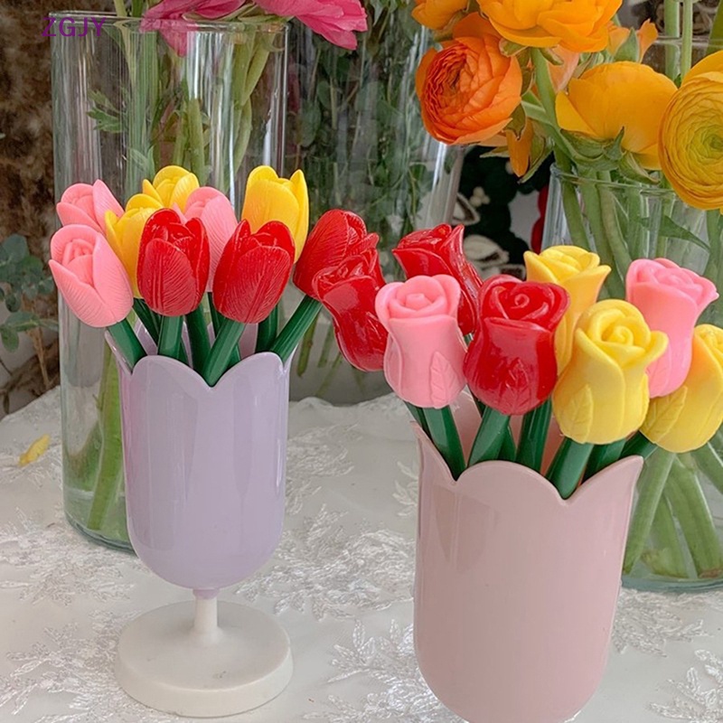 Hộp Đựng Cọ Trang Điểm Bằng Nhựa Họa Tiết Hoa Tulip ZGJY INS Mới