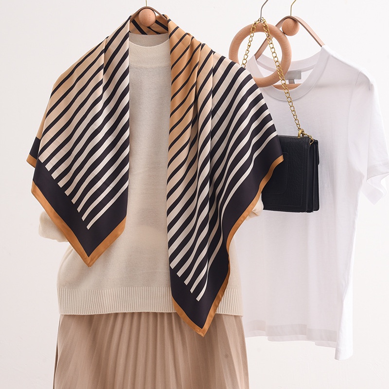 Khăn Choàng Cổ Hình Vuông 90 * 90CM Họa Tiết Kẻ Sọc Đơn Giản Phong Cách Hàn Quốc Thời Trang Cho Nữ