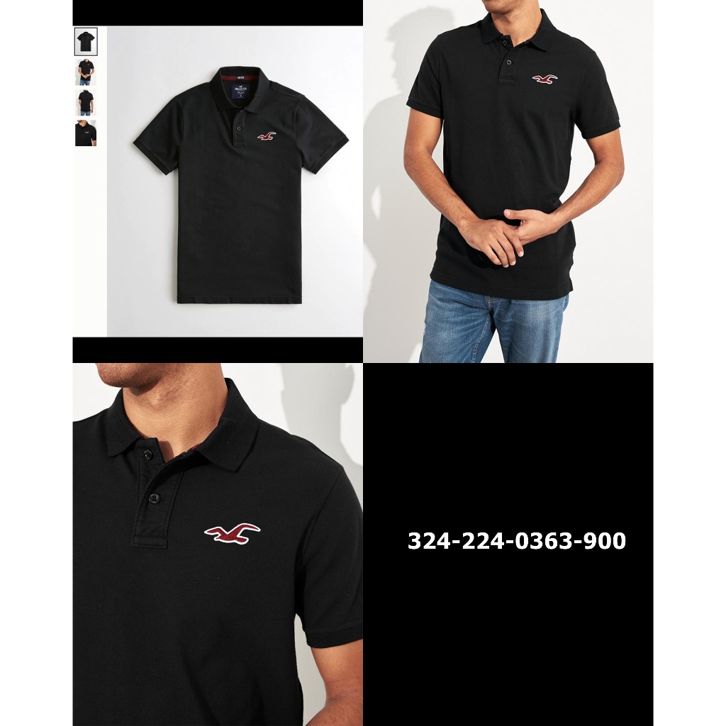Áo thun nam Hollister HCO-P300 Stretch Slim Fit Polo là áo thun Hollister nam màu đen én bự | 324-224-0363-900