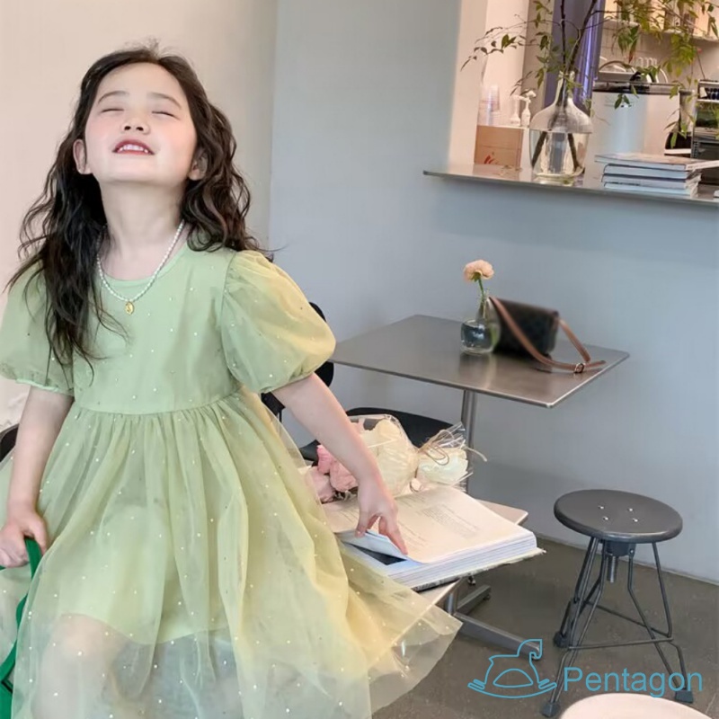 Đầm Công Chúa Tay Ngắn Phồng Thoáng Khí Thời Trang Mùa Hè Phong Cách Hàn Quốc Cho Bé Gái