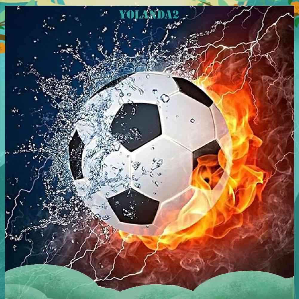 Tranh Đính Đá Kim Cương Toàn Diện Hình Vẽ Quả Bóng Đá Và Lửa Trang Trí Tường Nhà