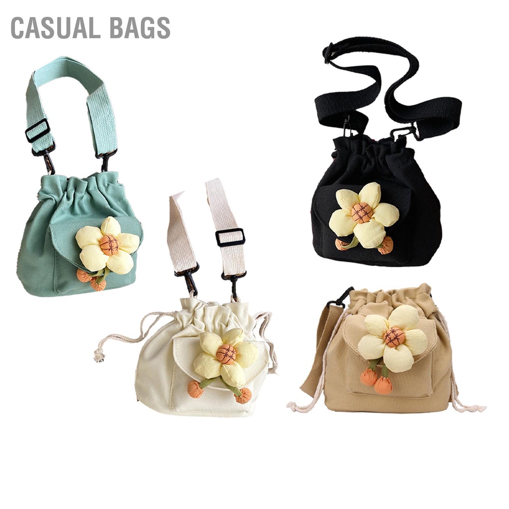 Có hàng sẵn Casual Bags Túi xô xách tay Dây đeo dài bằng vải Canvas Ví vai đơn rút cho Du lịch dự tiệc