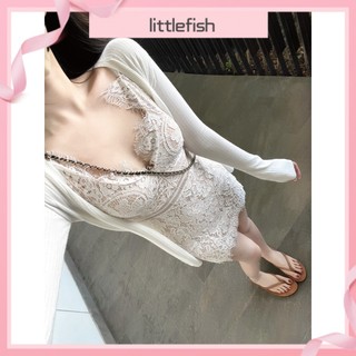 [littlefish] Thanh Lịch Riot Strike!Đầm Ren Hai Dây + Áo Khoác Cardigan Jiaotai Dễ Mặc Thời Trang Mùa Hè