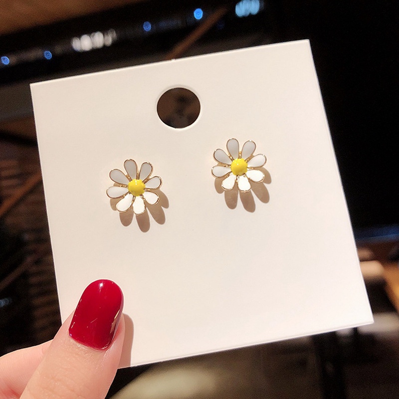 Bông Tai Dáng Dài Hình Hoa Cúc Đính Đá Opal Kiểu Hàn Quốc Thời Trang Cho Nữ