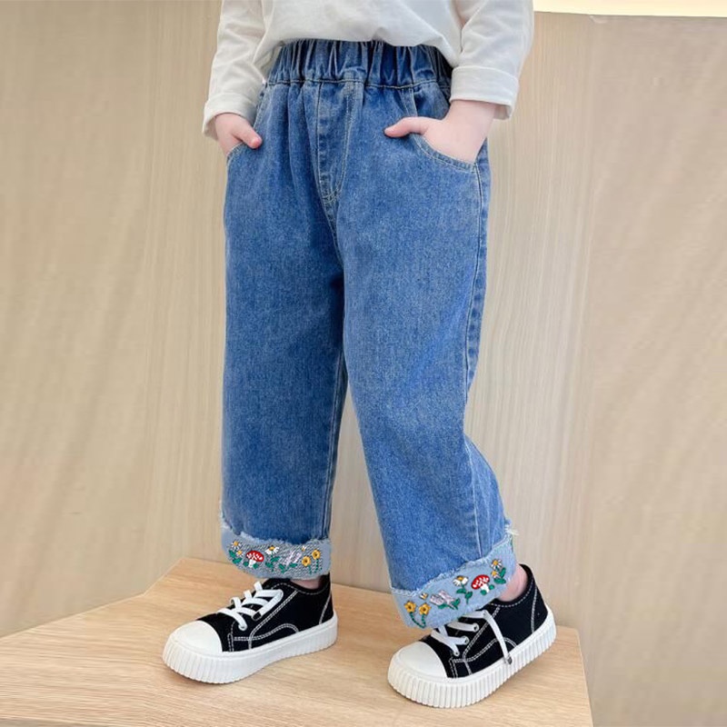 Quần jeans Ống Rộng Màu Trơn Phong Cách Hàn Quốc Dễ Thương Cho Bé