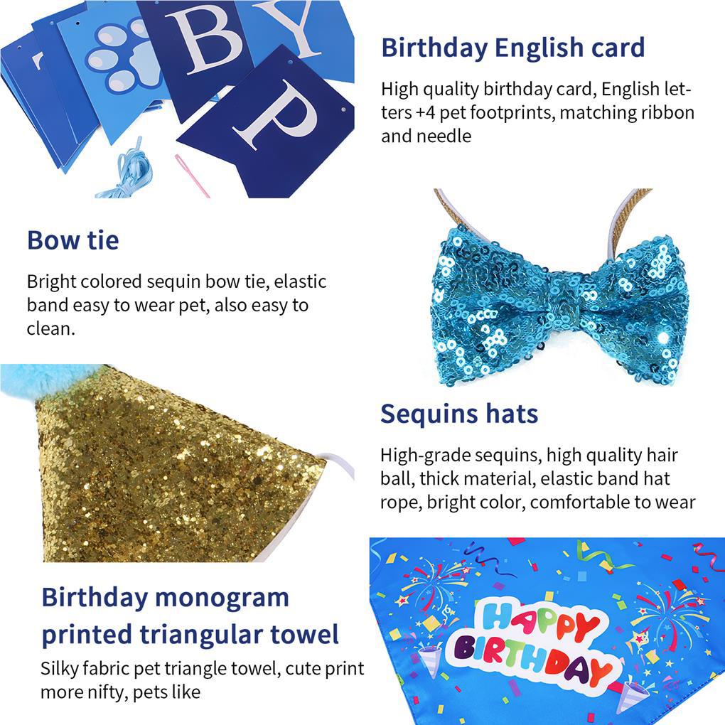 Bộ Phụ Kiện Trang Phục Sinh Nhật Gồm Mũ + Yếm Ăn + Cờ Trang Trí Dành Cho Thú Cưng