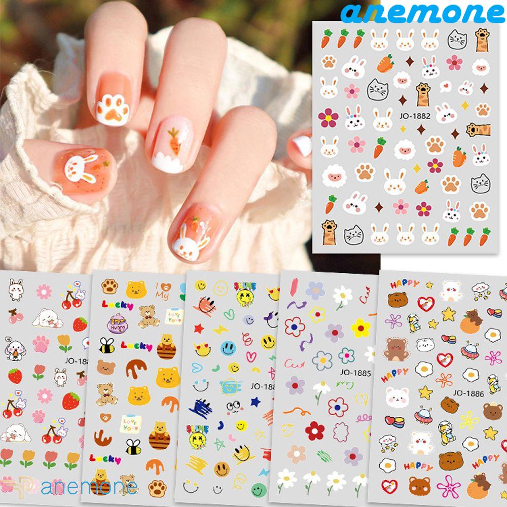 Nhãn Dán Móng Tay Tự Dính Họa Tiết Hoạt Hình Gấu Pooh / Dâu Tây / Mặt