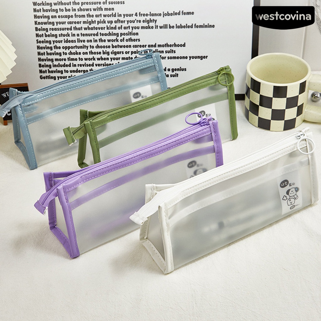 [COD]♪Bóp Viết EVA Trong Suốt Hai Lớp Có Dây Kéo Dung Tích Lớn Chống Thấm Nước