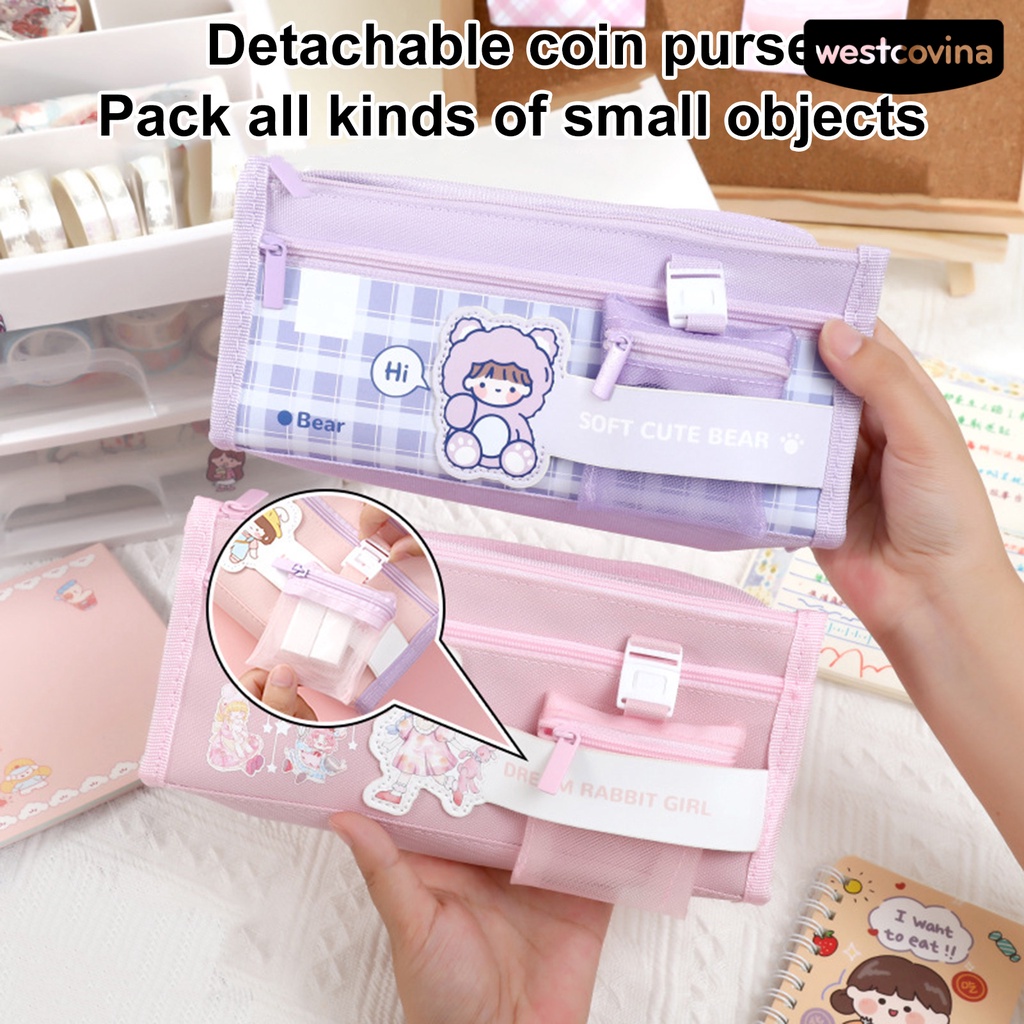 [COD]♪Túi Đựng Bút Chì Sức Chứa Lớn Thiết Kế Nhiều Ngăn Có Dây Kéo Chống Nước In Họa Tiết Hoạt Hình Cho Học Sinh