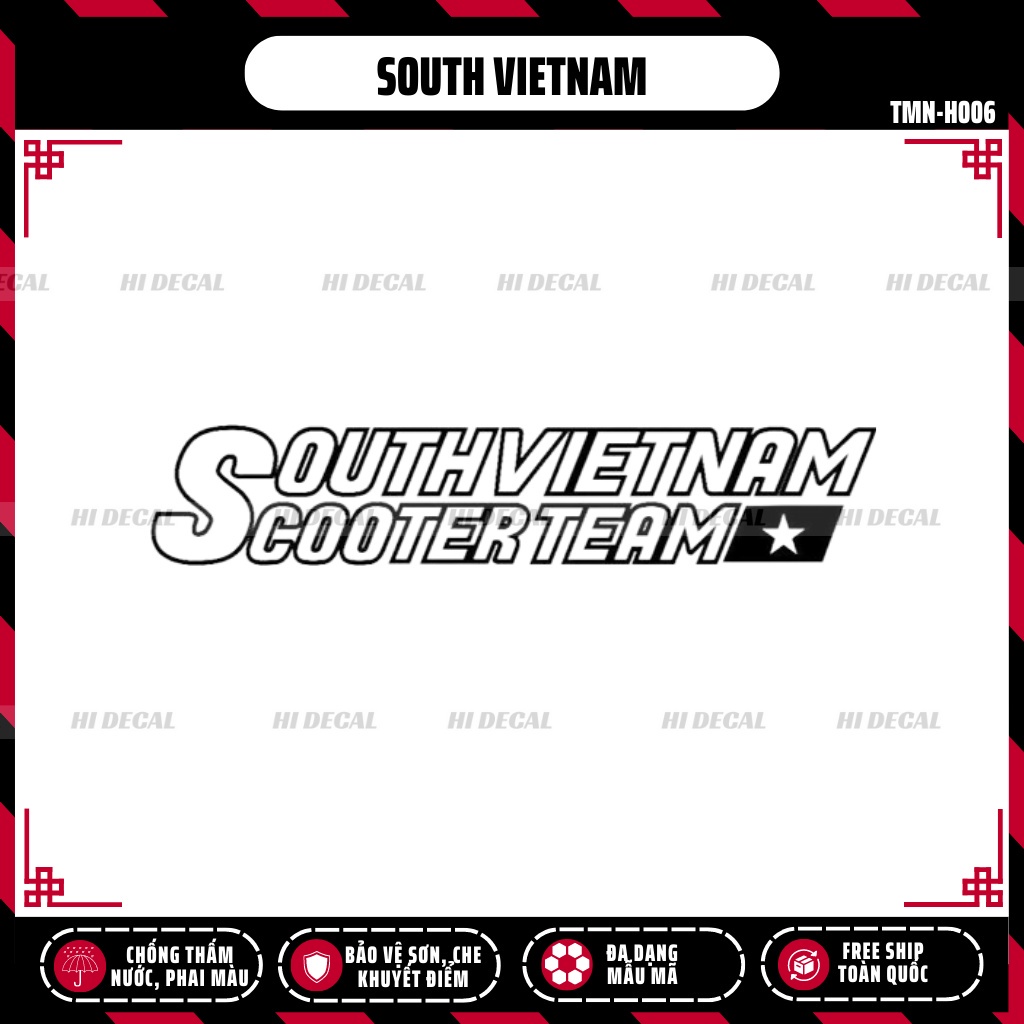 Tem dán xe máy southvietnam scooterteam viền trắng đen | TMN-H006 | Decal dán xe cao cấp chống nước chống phai màu